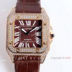 High Quality Cartier Santos De Diamond Case Brown Dial Wrist Automatic
